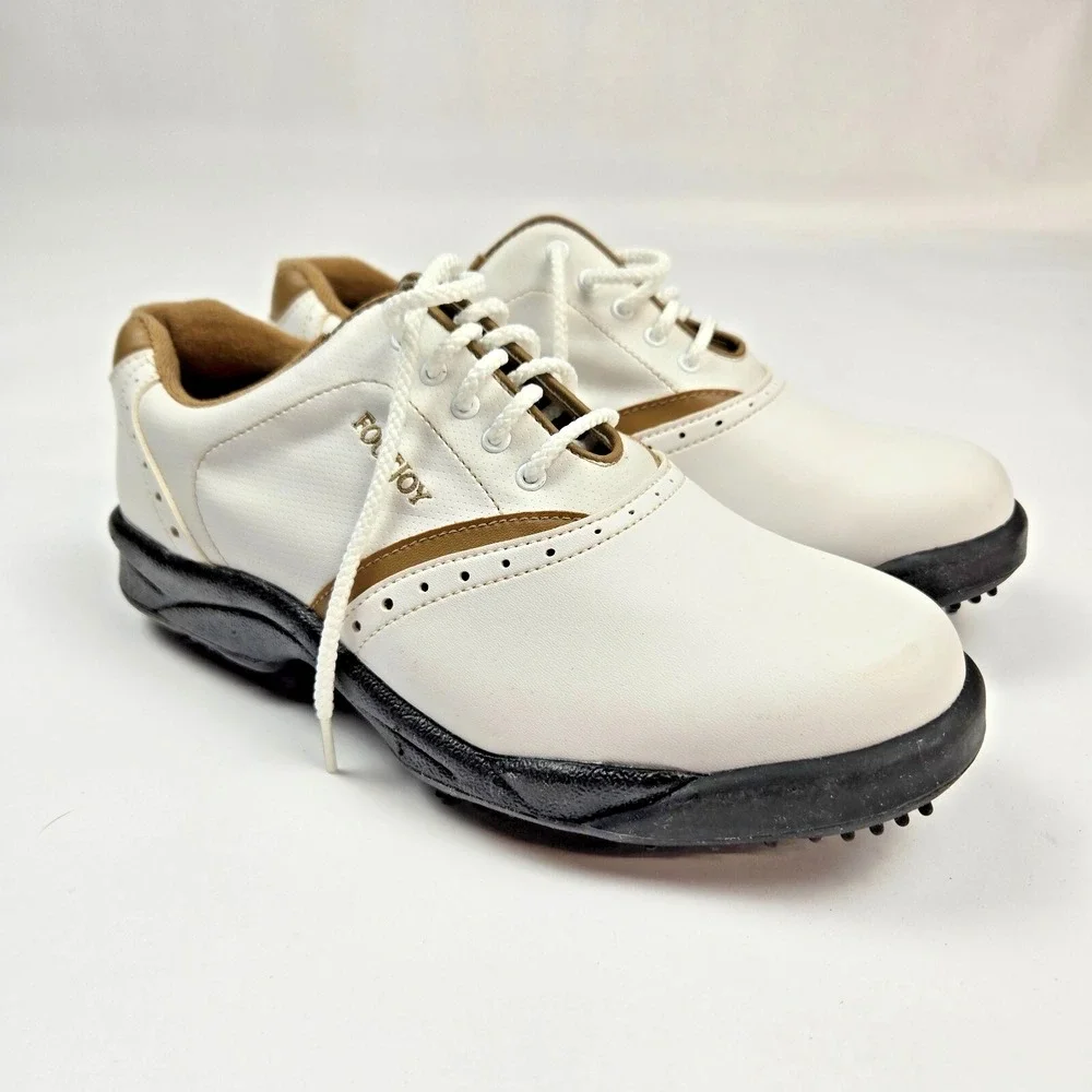 Footjoy Golf Shoes Mens Size 7‎ Contour Soft Spikes 48762 White Brown Comfort